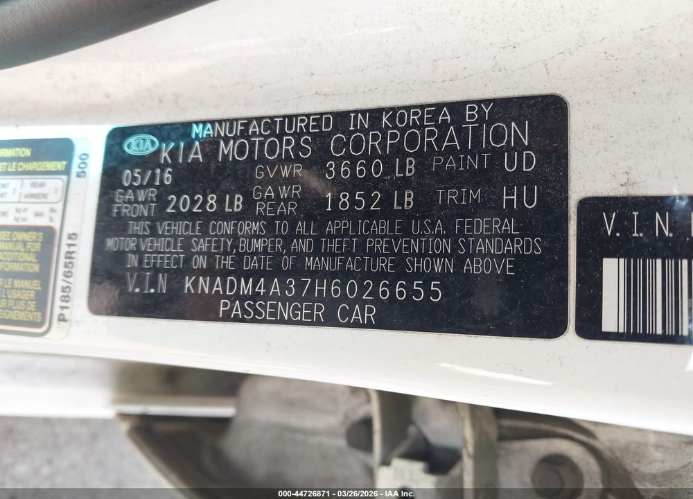 2017 KIA RIO LX VIN: KNADM4A37H6026655