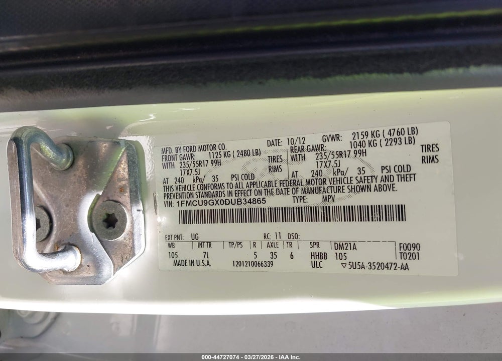 2013 FORD ESCAPE SE VIN: 1FMCU9GX0DUB34865