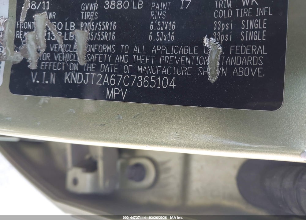 2012 KIA SOUL + VIN: KNDJT2A67C7365104