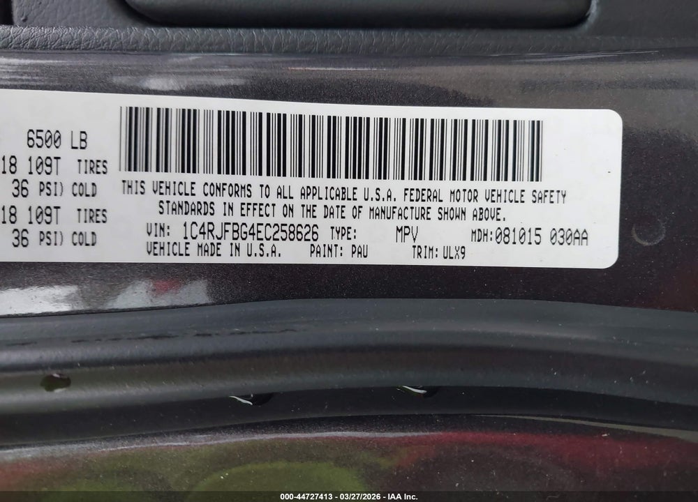 2014 JEEP GRAND CHEROKEE LIMITED VIN: 1C4RJFBG4EC258626