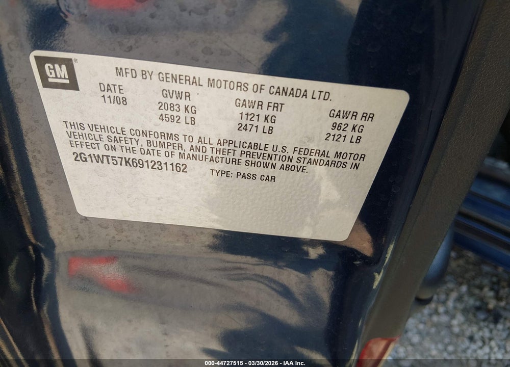 2009 CHEVROLET IMPALA LT VIN: 2G1WT57K691231162