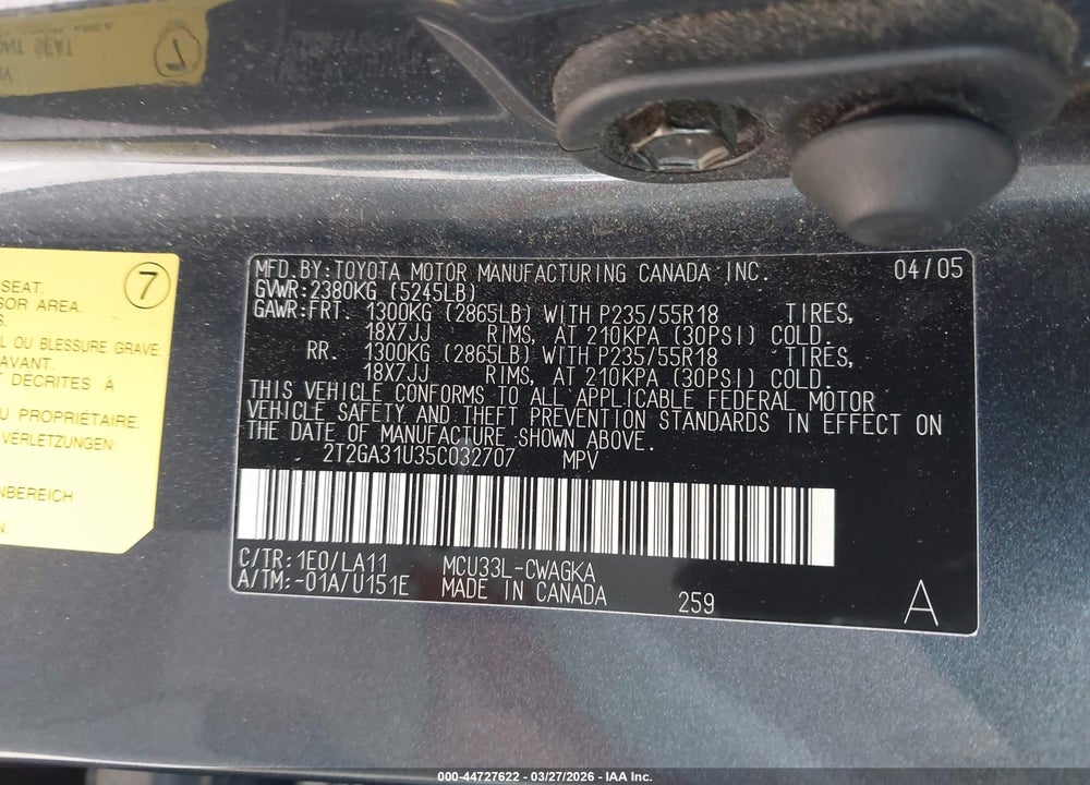 2005 LEXUS RX 330 VIN: 2T2GA31U35C032707
