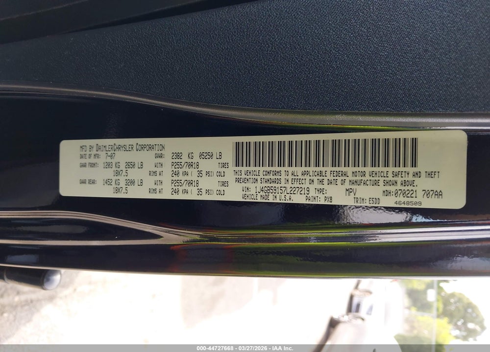 2007 JEEP WRANGLER UNLIMITED SAHARA VIN: 1J4GB59157L227219