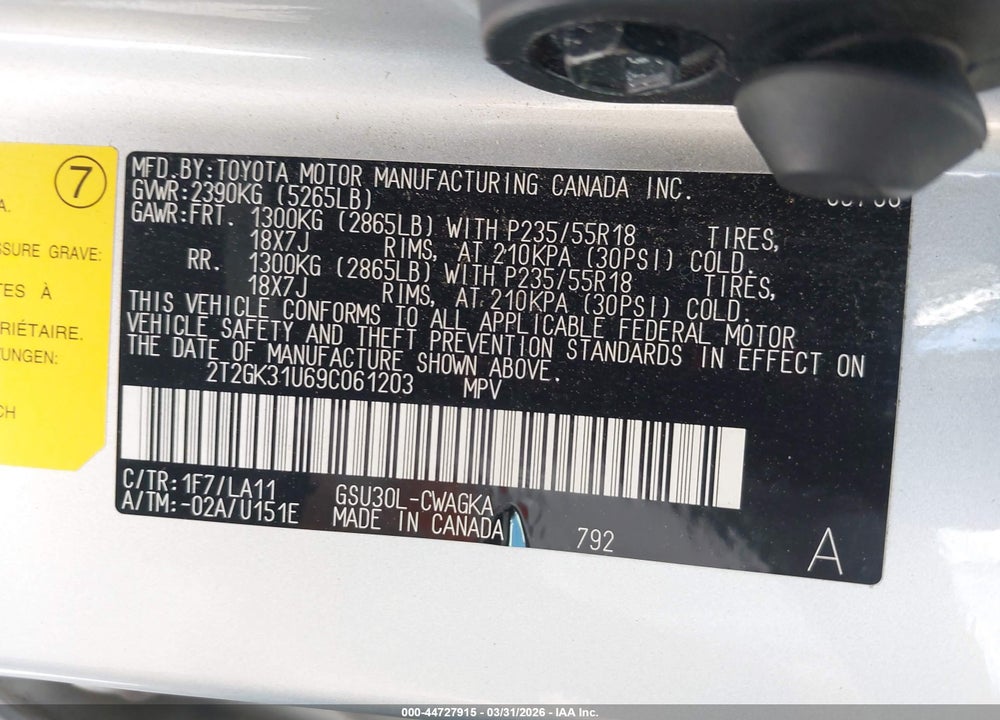 2009 LEXUS RX 350 VIN: 2T2GK31U69C061203