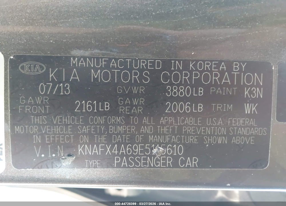 2014 KIA FORTE LX VIN: KNAFX4A69E5115610