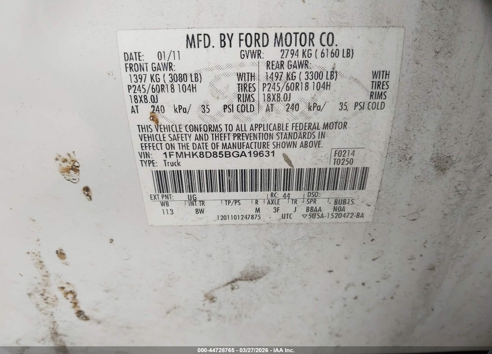 2011 FORD EXPLORER XLT VIN: 1FMHK8D85BGA19631