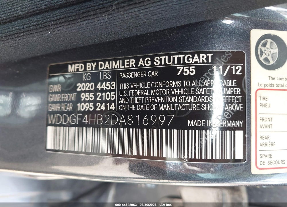 2013 MERCEDES-BENZ C 250 VIN: WDDGF4HB2DA816997