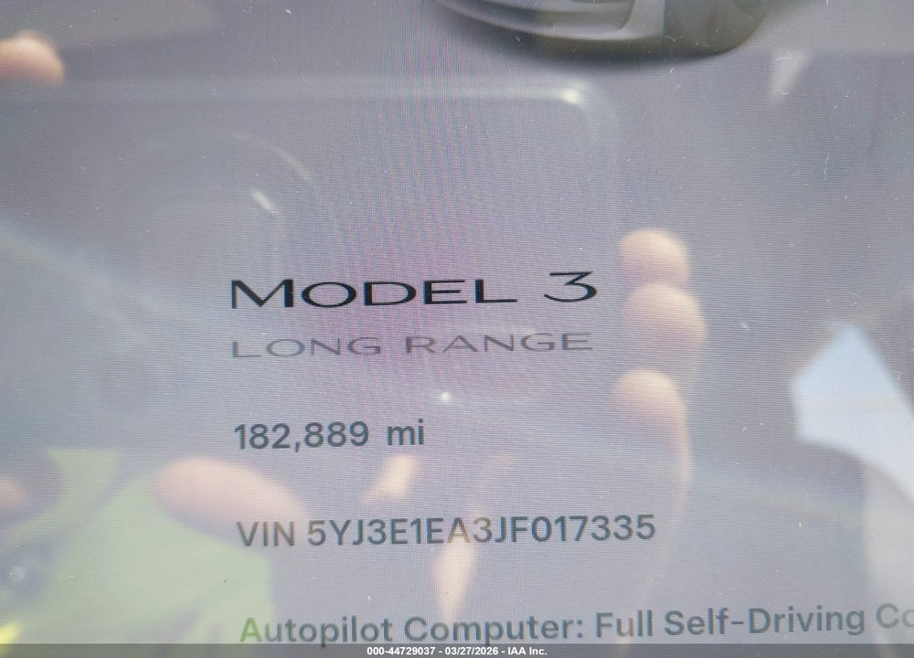 2018 TESLA MODEL 3 LONG RANGE/MID RANGE VIN: 5YJ3E1EA3JF017335
