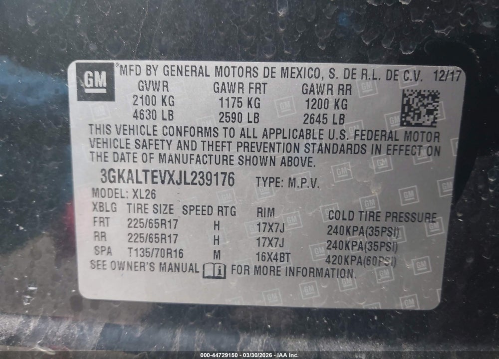2018 GMC TERRAIN SLE VIN: 3GKALTEVXJL239176
