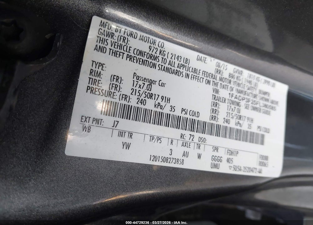 2015 FORD FOCUS SE VIN: 1FADP3F25FL380585