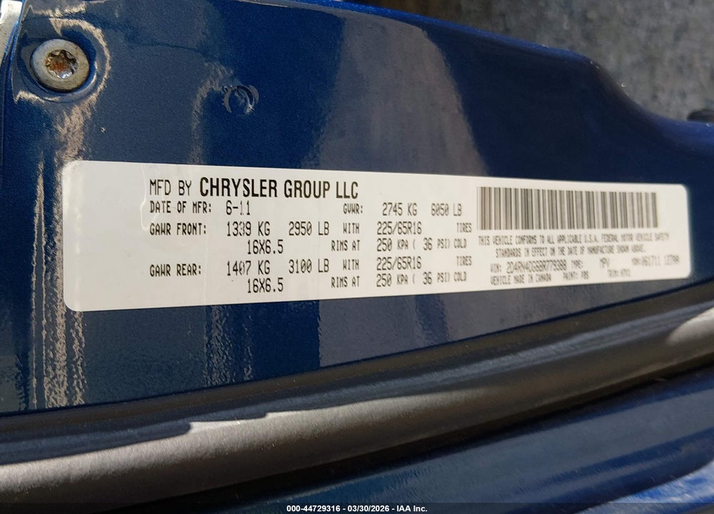 2011 DODGE GRAND CARAVAN EXPRESS VIN: 2D4RN4DG6BR779388