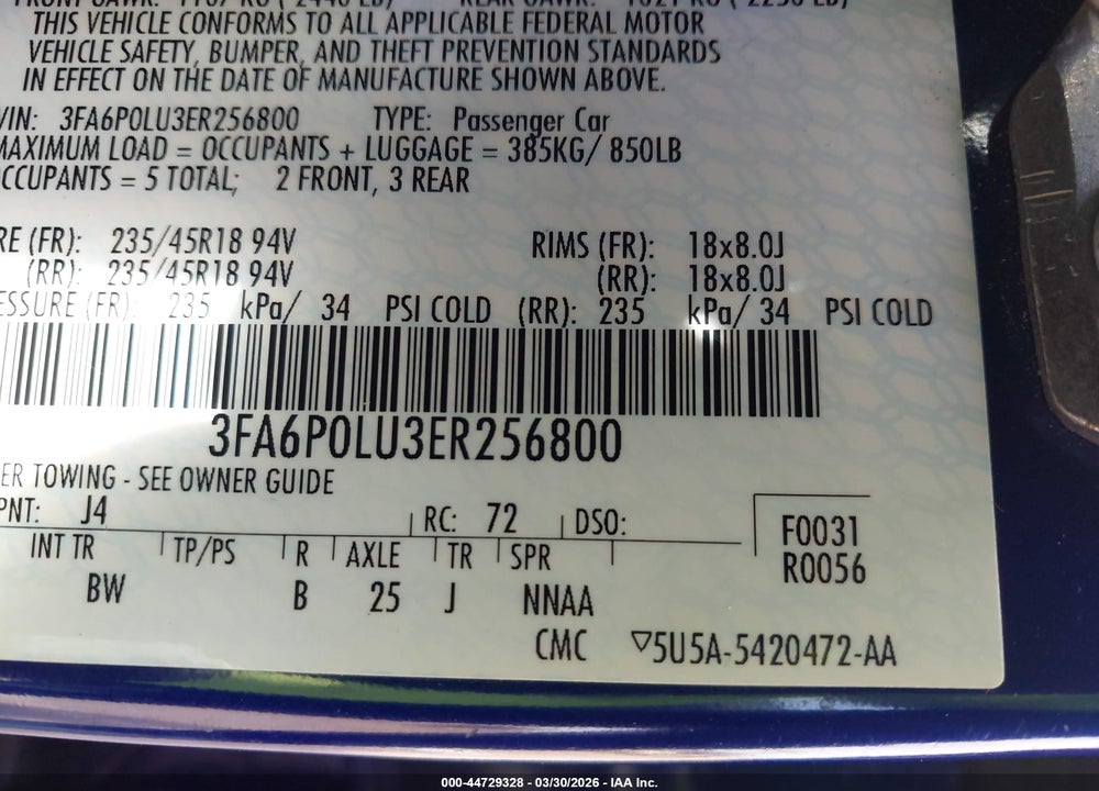 2014 FORD FUSION HYBRID SE VIN: 3FA6P0LU3ER256800