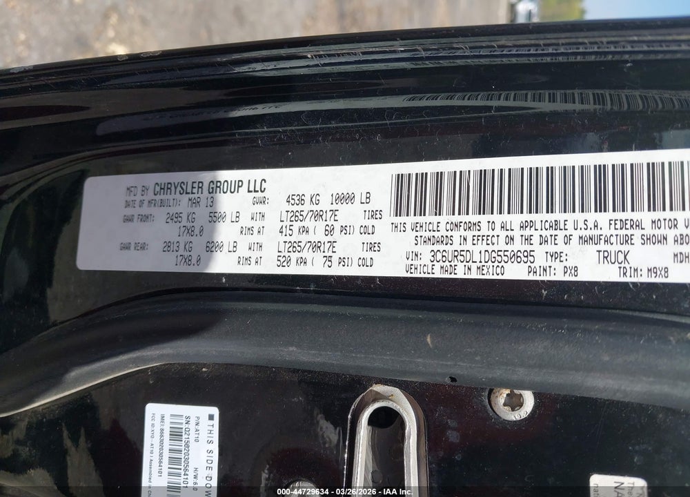 2013 RAM 2500 SLT VIN: 3C6UR5DL1DG550695