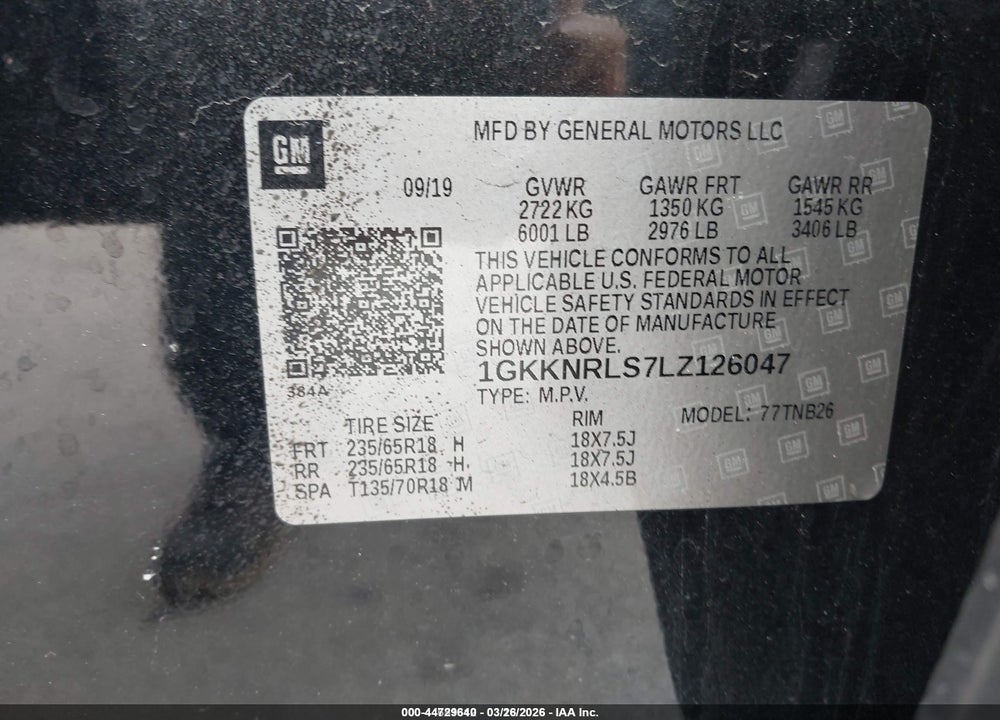2020 GMC ACADIA FWD SLE VIN: 1GKKNRLS7LZ126047