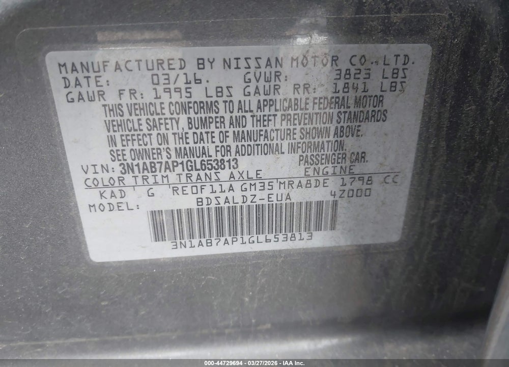 2016 NISSAN SENTRA FE+ S/S/SL/SR/SV VIN: 3N1AB7AP1GL653813