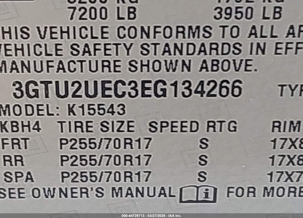 2014 GMC SIERRA 1500 SLE VIN: 3GTU2UEC3EG134266