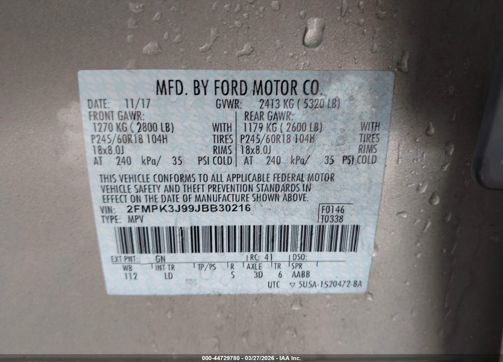 2018 FORD EDGE SEL VIN: 2FMPK3J99JBB30216