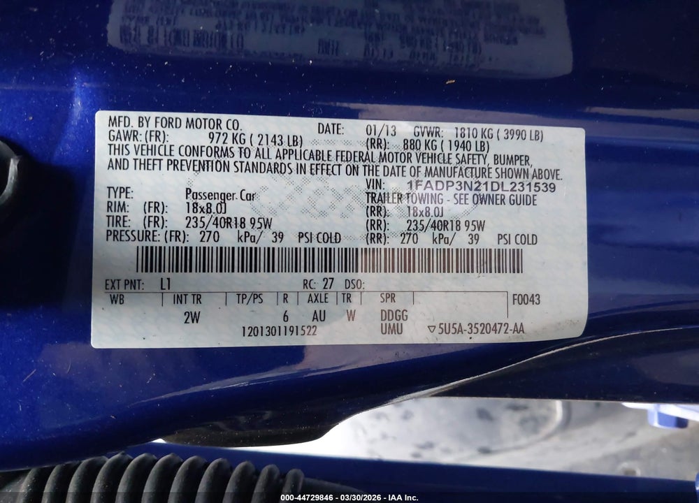 2013 FORD FOCUS TITANIUM VIN: 1FADP3N21DL231539