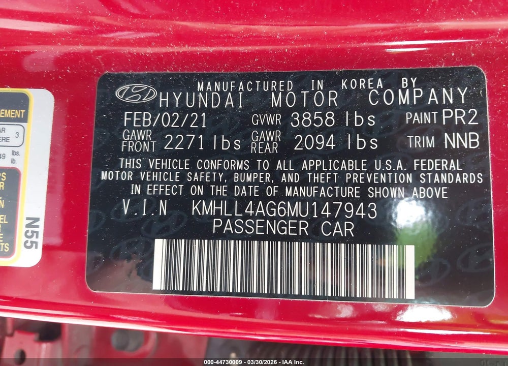 2021 HYUNDAI ELANTRA SE VIN: KMHLL4AG6MU147943
