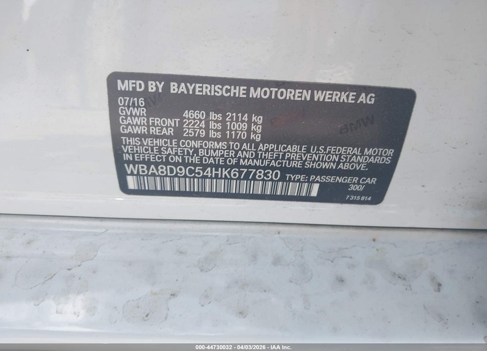 2017 BMW 330I XDRIVE VIN: WBA8D9C54HK677830
