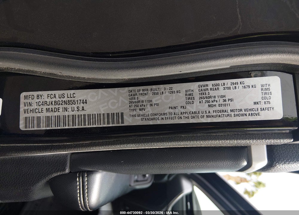 2022 JEEP GRAND CHEROKEE L LIMITED 4X4 VIN: 1C4RJKBG2N8551744