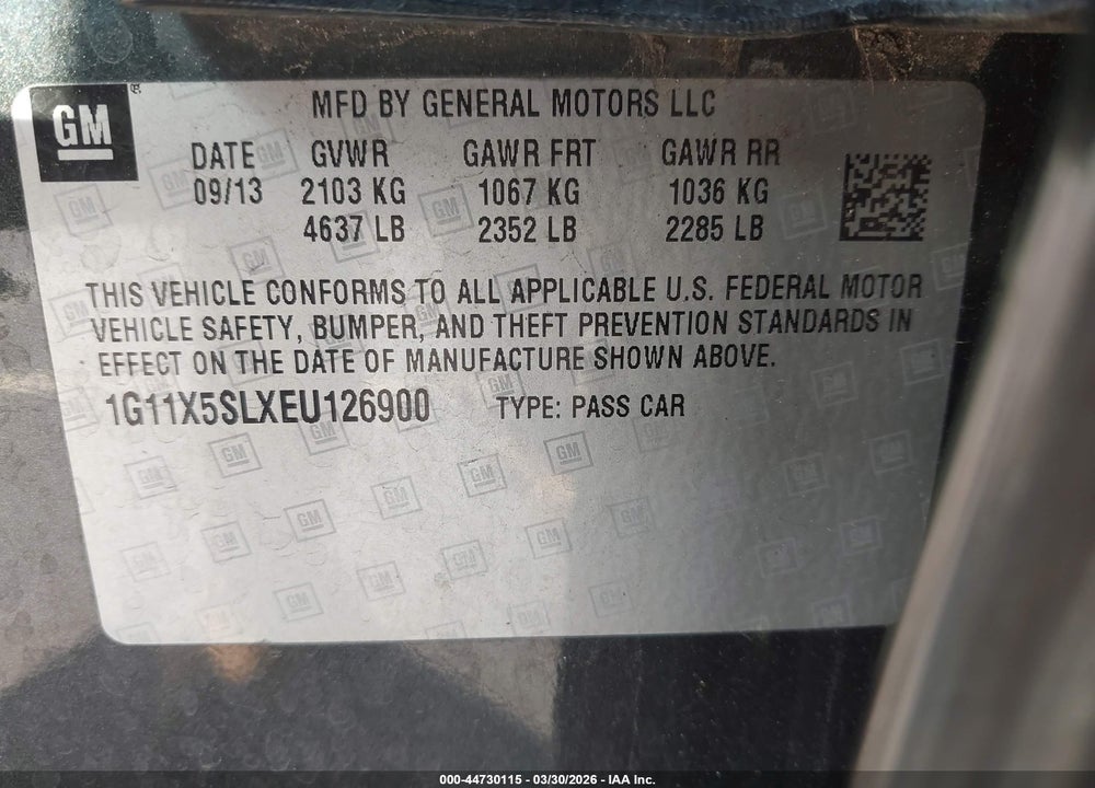 2014 CHEVROLET IMPALA 1FL VIN: 1G11X5SLXEU126900
