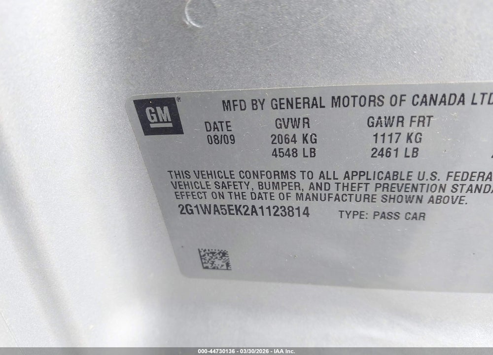 2010 CHEVROLET IMPALA LS VIN: 2G1WA5EK2A1123814