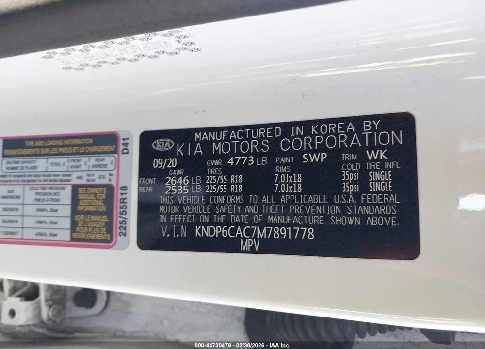 2021 KIA SPORTAGE S VIN: KNDP6CAC7M7891778