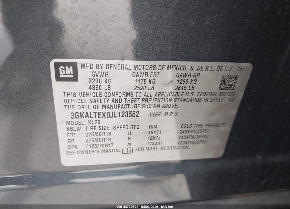 2018 GMC TERRAIN SLE VIN: 3GKALTEX0JL123552