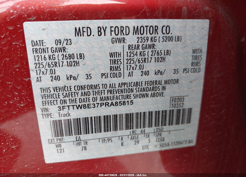 2023 FORD MAVERICK XLT VIN: 3FTTW8E37PRA85815