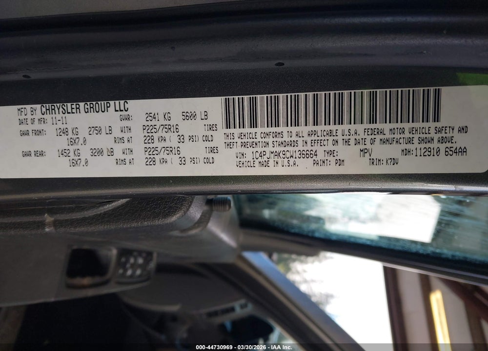 2012 JEEP LIBERTY SPORT VIN: 1C4PJMAK9CW136664
