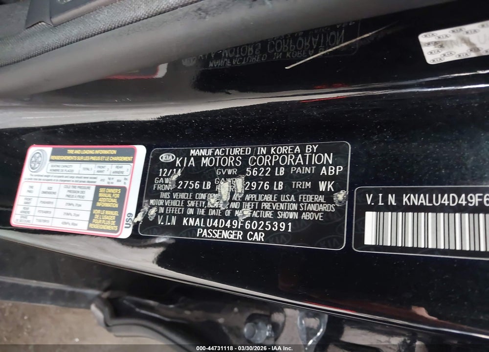 2015 KIA K900 PREMIUM VIN: KNALU4D49F6025391