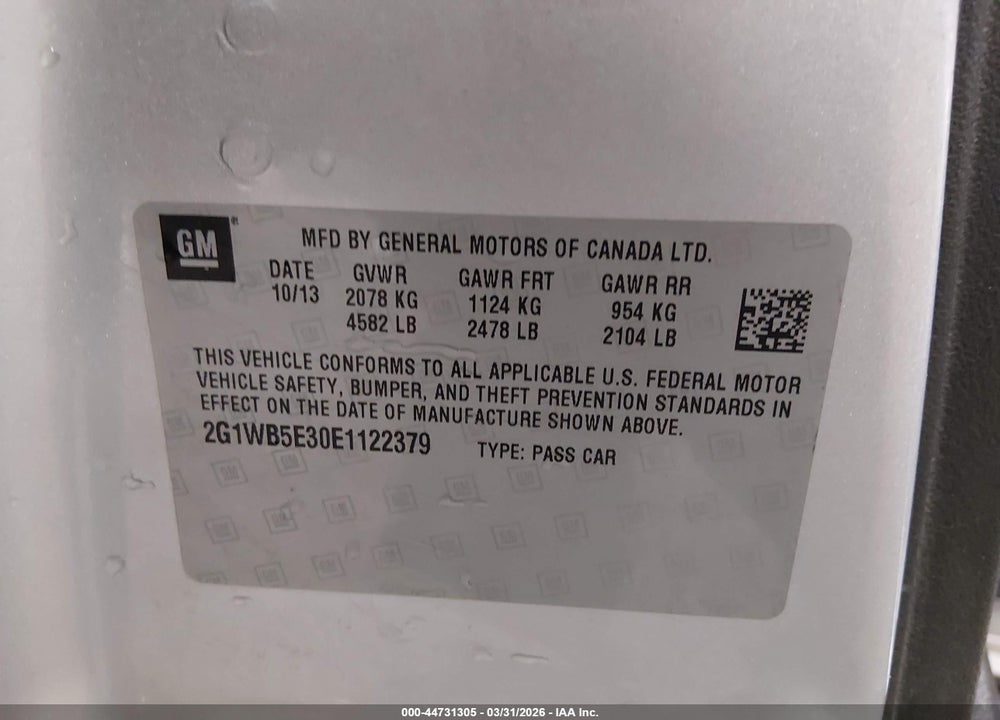2014 CHEVROLET IMPALA LIMITED LT VIN: 2G1WB5E30E1122379