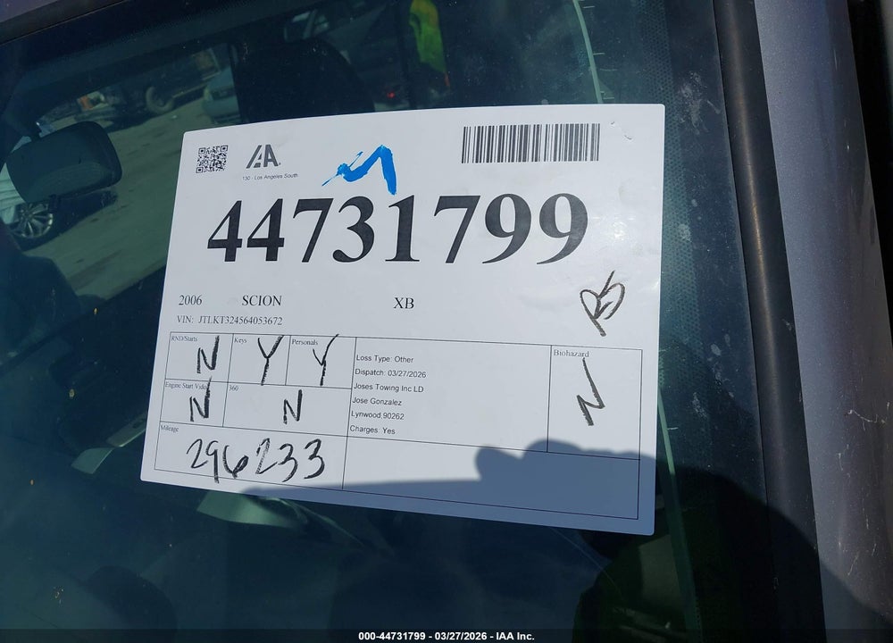 2006 SCION XB VIN: JTLKT324564053672