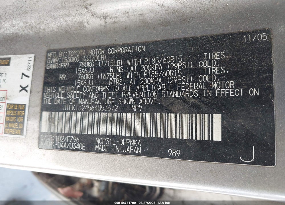2006 SCION XB VIN: JTLKT324564053672