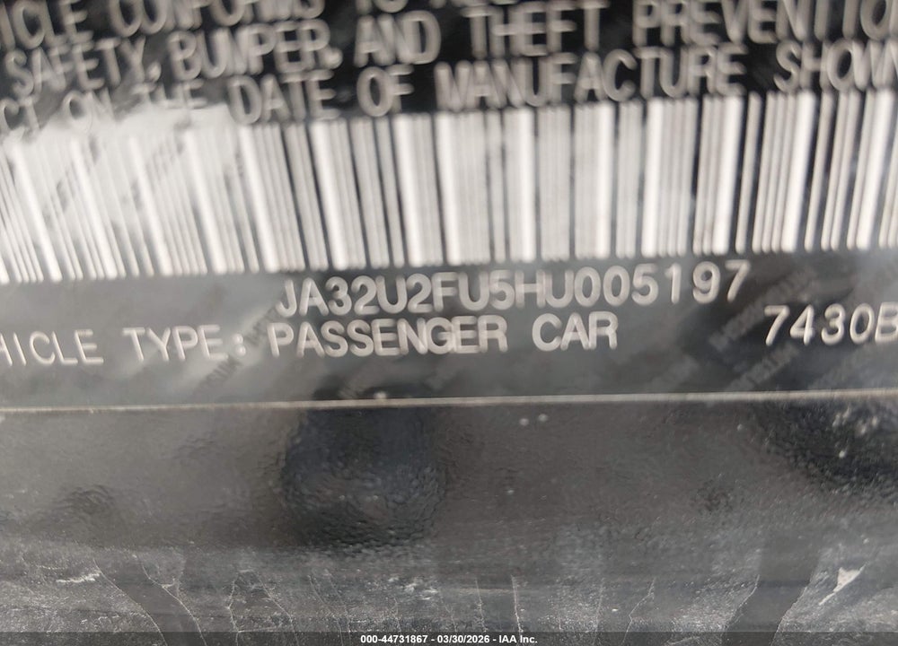 2017 MITSUBISHI LANCER ES VIN: JA32U2FU5HU005197
