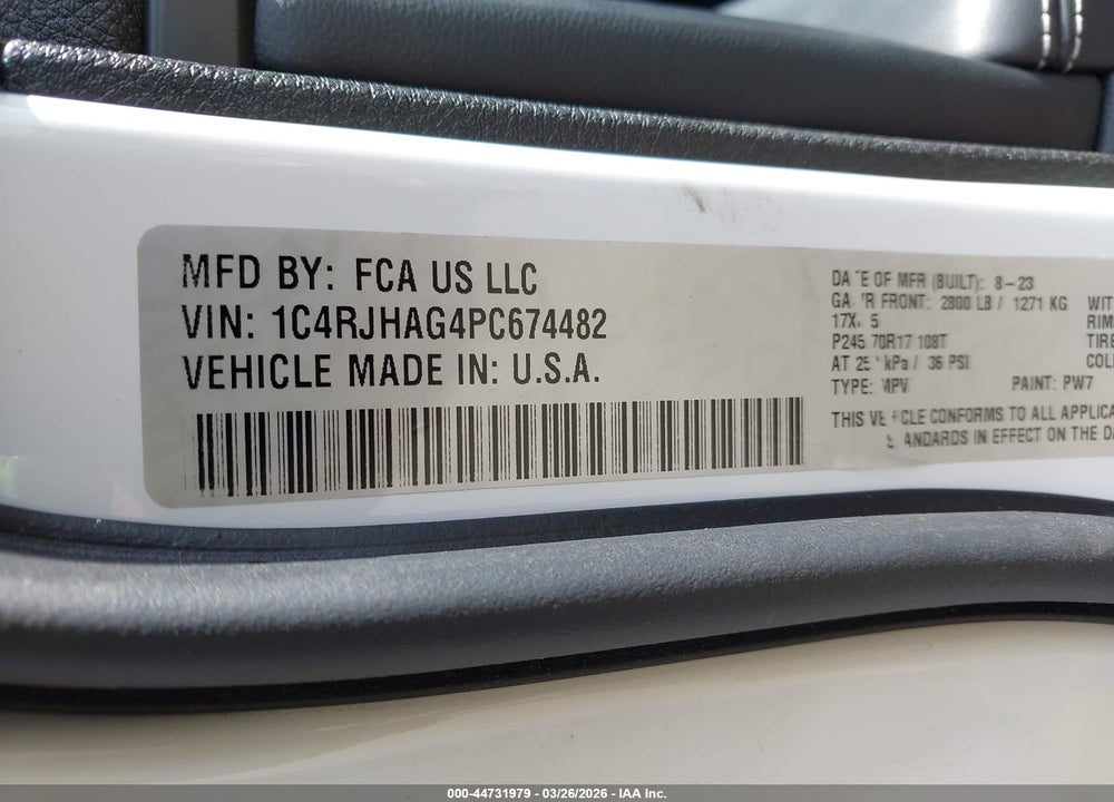 2023 JEEP GRAND CHEROKEE LAREDO 4X4 VIN: 1C4RJHAG4PC674482