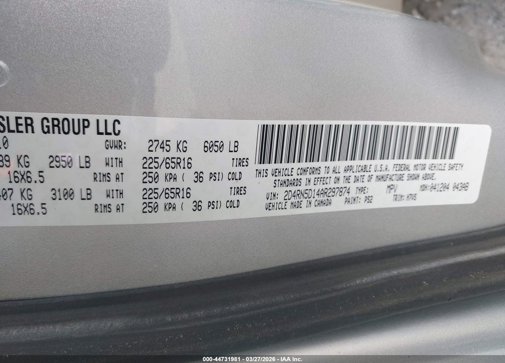2010 DODGE GRAND CARAVAN SXT VIN: 2D4RN5D14AR297874