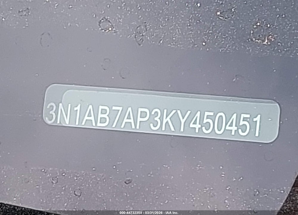 2019 NISSAN SENTRA S VIN: 3N1AB7AP3KY450451