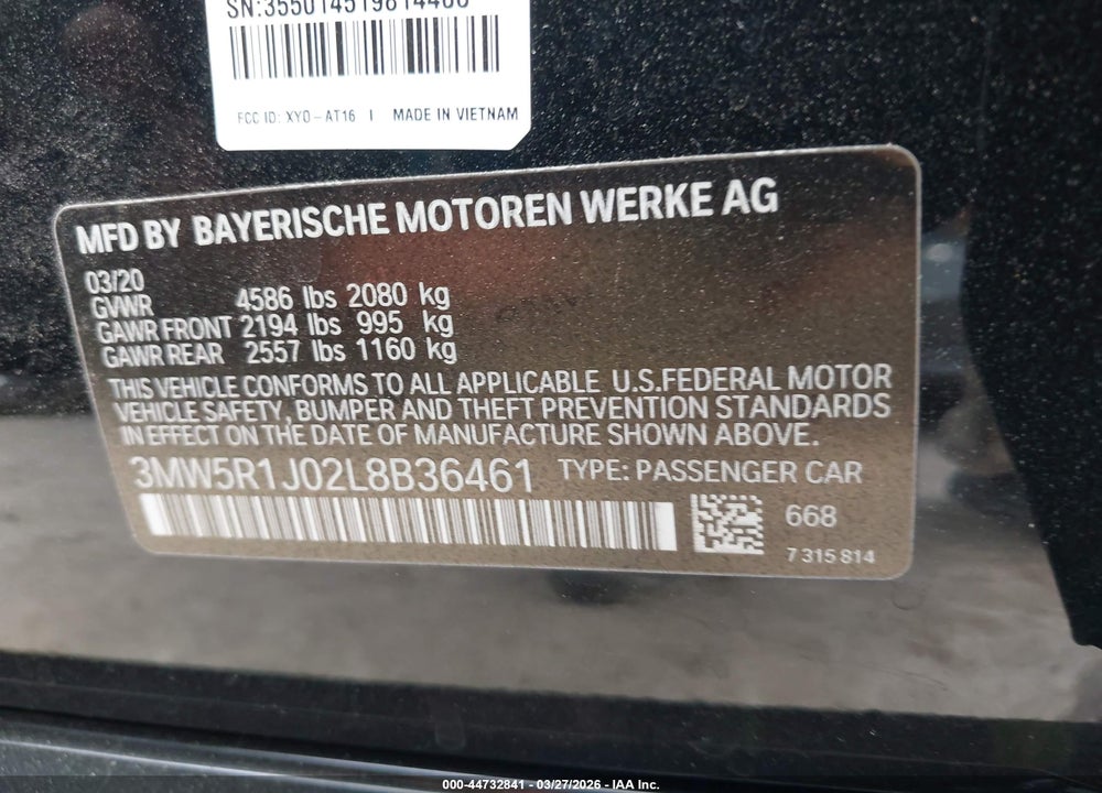 2020 BMW 330I VIN: 3MW5R1J02L8B36461