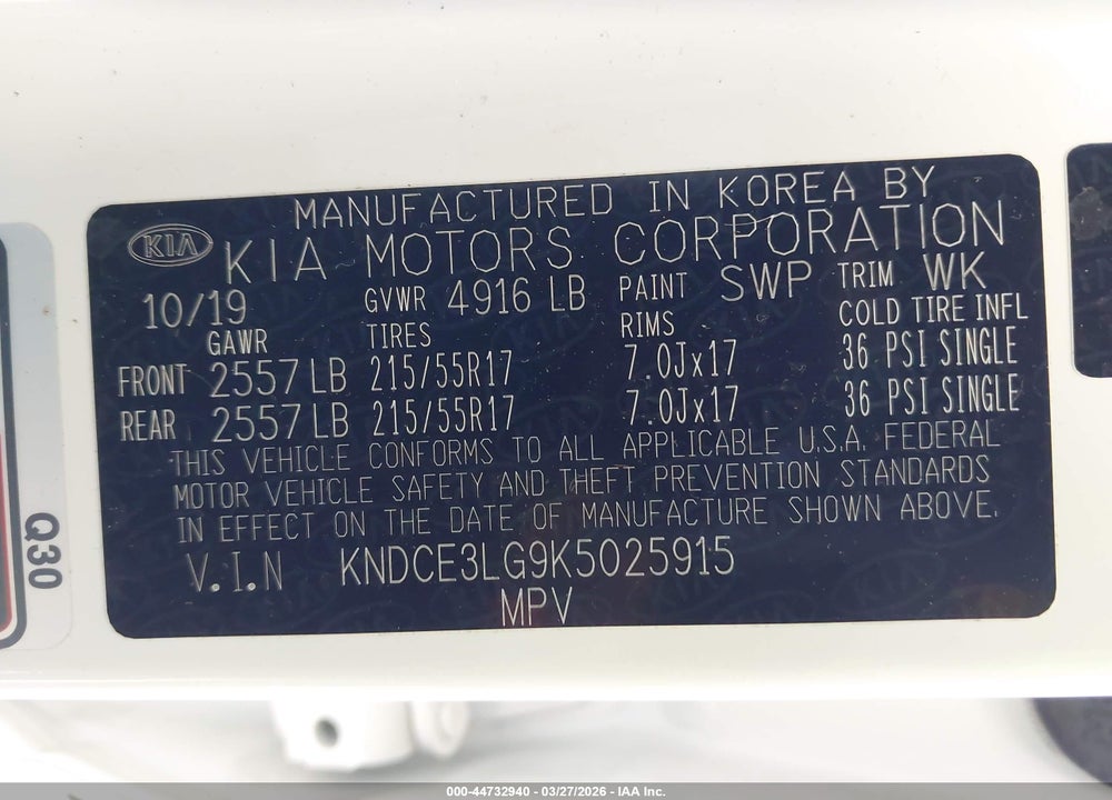 2019 KIA NIRO EV EX PREMIUM VIN: KNDCE3LG9K5025915