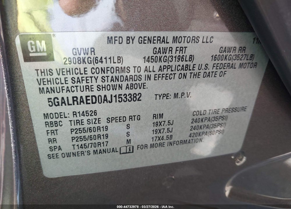 2010 BUICK ENCLAVE CX VIN: 5GALRAED0AJ153382