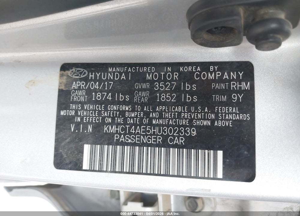 2017 HYUNDAI ACCENT SE VIN: KMHCT4AE5HU302339