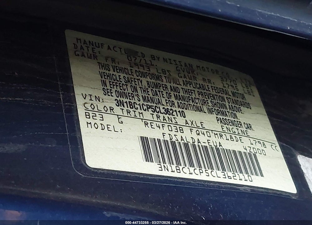 2012 NISSAN VERSA 1.8 S VIN: 3N1BC1CP5CL362110