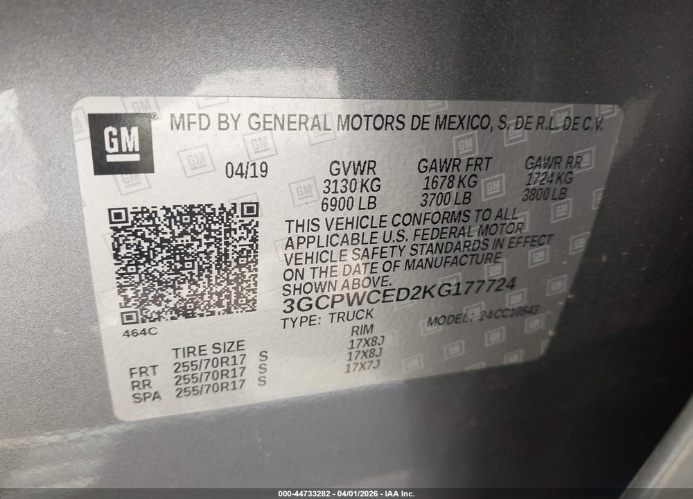 2019 CHEVROLET SILVERADO 1500 LT VIN: 3GCPWCED2KG177724