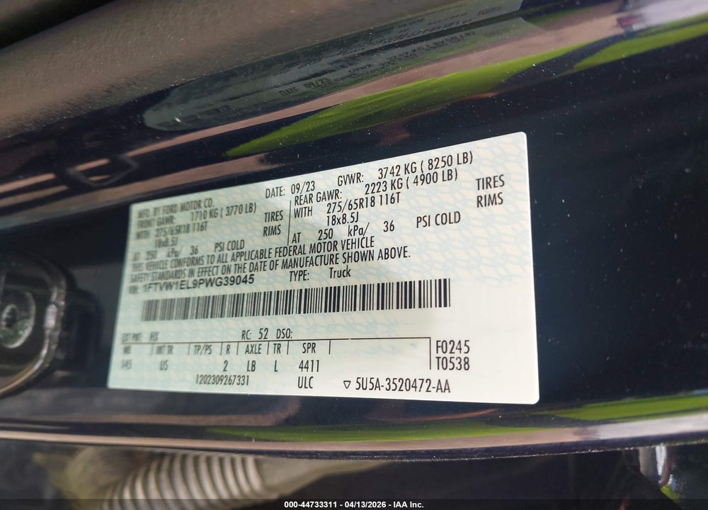 2023 FORD F-150 LIGHTNING XLT VIN: 1FTVW1EL9PWG39045