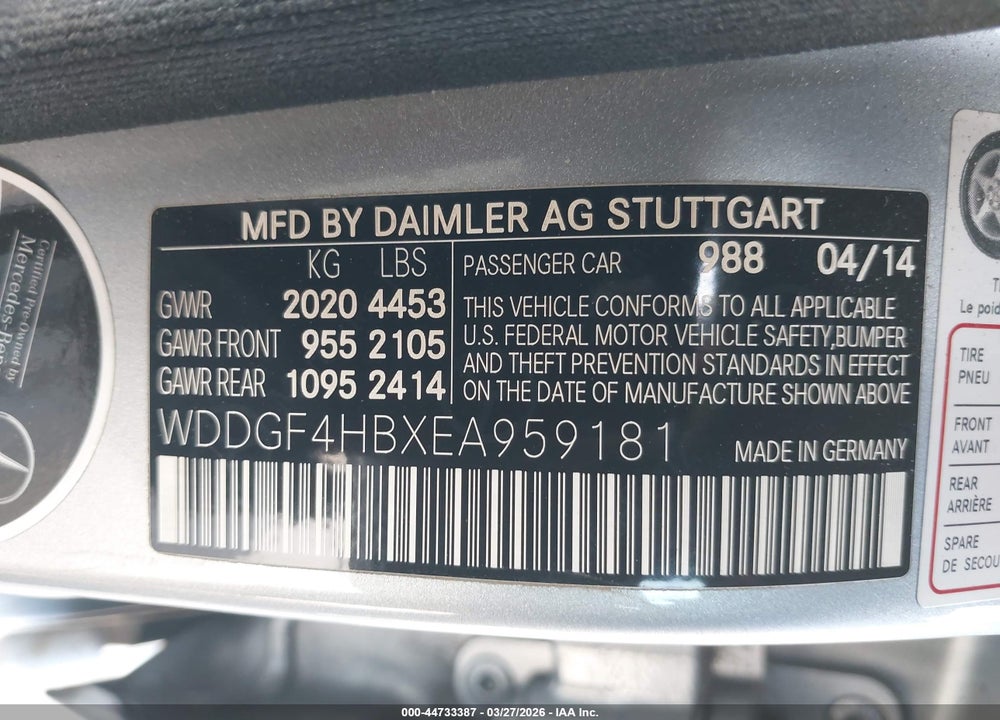 2014 MERCEDES-BENZ C 250 SPORT VIN: WDDGF4HBXEA959181