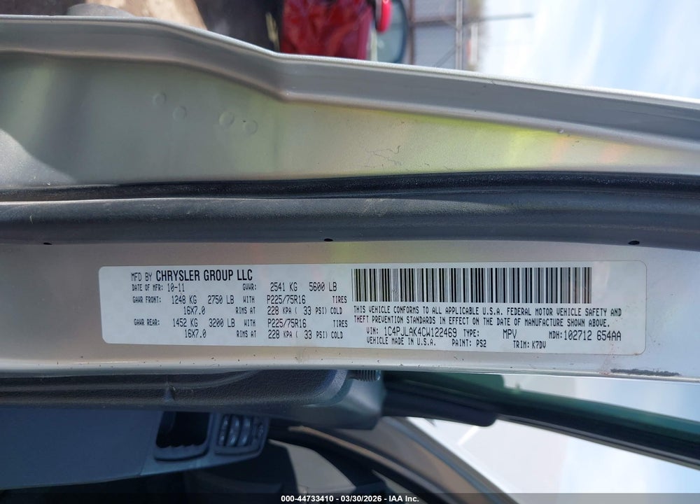 2012 JEEP LIBERTY SPORT VIN: 1C4PJLAK4CW122469