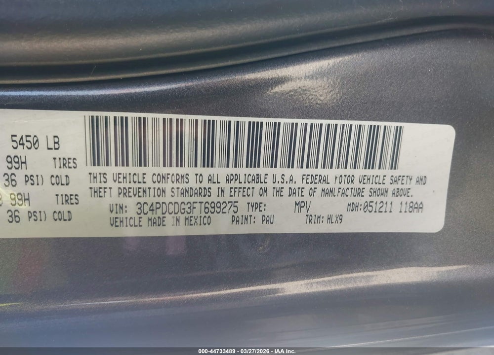 2015 DODGE JOURNEY LIMITED VIN: 3C4PDCDG3FT699275