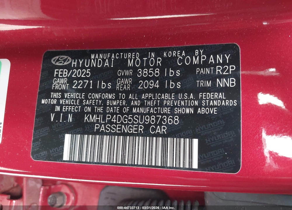 2025 HYUNDAI ELANTRA LIMITED VIN: KMHLP4DG5SU987368
